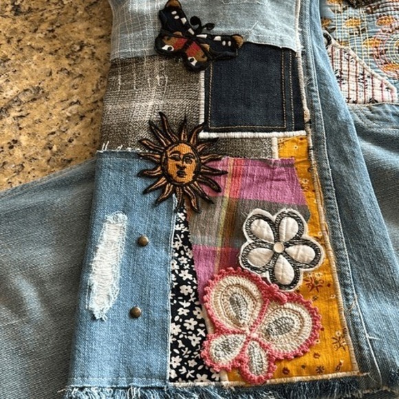 BDG Jeans crocheted patchwork denim high rise Hippie Festival women's 29 NEW - Picture 11 of 13